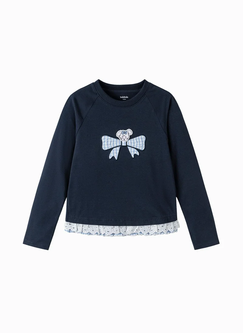 Kids Girls Round v-neck long-sleeved T-shirt